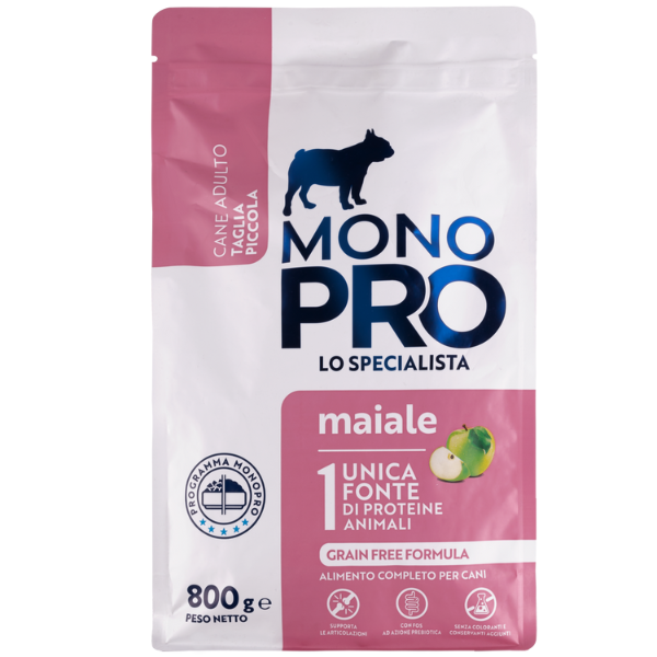 foto del prodotto monopro lo specialista adult mini grain free maiale maiale da 800 gr 1 ordine scegli lo sconto bzr5 bzr20 200 punti fedelt 