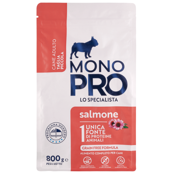 foto del prodotto monopro lo specialista adult mini grain free salmone salmone da 800 gr 1 ordine scegli lo sconto bzr5 bzr20 200 punti fedelt 