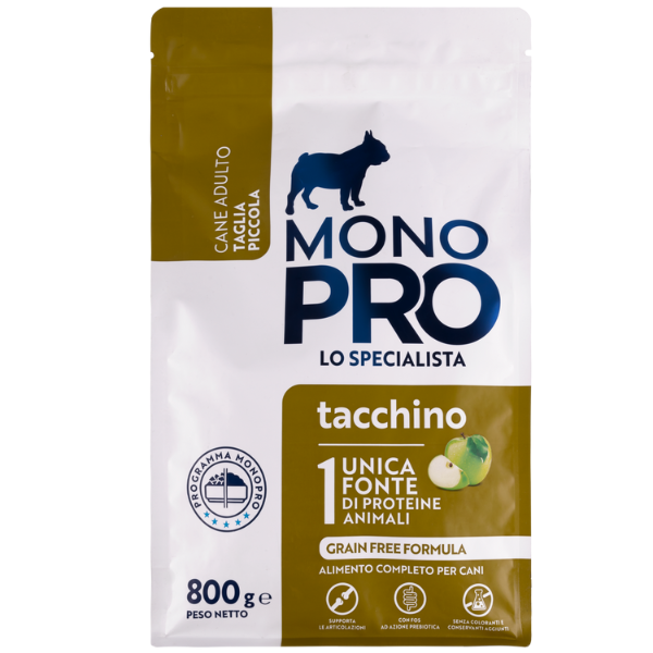 foto del prodotto monopro lo specialista adult mini grain free tacchino tacchino da 800 gr 1 ordine scegli lo sconto bzr5 bzr20 200 punti fedelt 