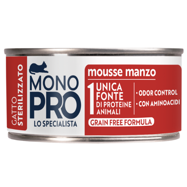foto del prodotto monopro lo specialista cat adult sterilised grain free mousse 85 gr 6 lattine da 85 gr confezione da 6 pezzi cibo monoproteico gatto 1 ordine scegli lo sconto bzr5 bzr20 200 punti fedelt 