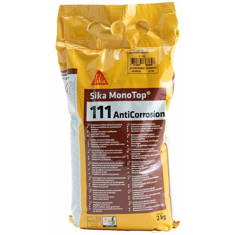 foto del prodotto monotop 111 anticorrosion, grigia verde malta cementizia fluida protezione anticorrosiva delle armature e ponte adesivo 2kg sika
