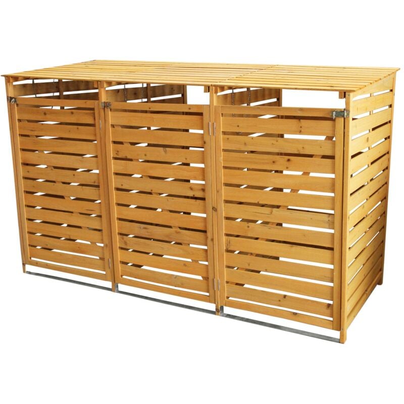 foto del prodotto monster racking monstershop triplo copribidone della spazzatura in legno robusto per contenere 3 bidoni standard da 240 litri