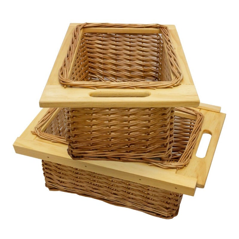 foto del prodotto monster shop cestelli estraibili in vimini per cucina cassetti organizzazione credenza cesto in vimini con telaio e binari in legno di faggio per