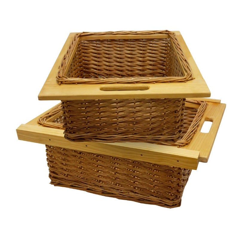 foto del prodotto monster shop cestelli estraibili in vimini per cucina cassetti organizzazione credenza cesto in vimini con telaio e binari in legno di faggio per