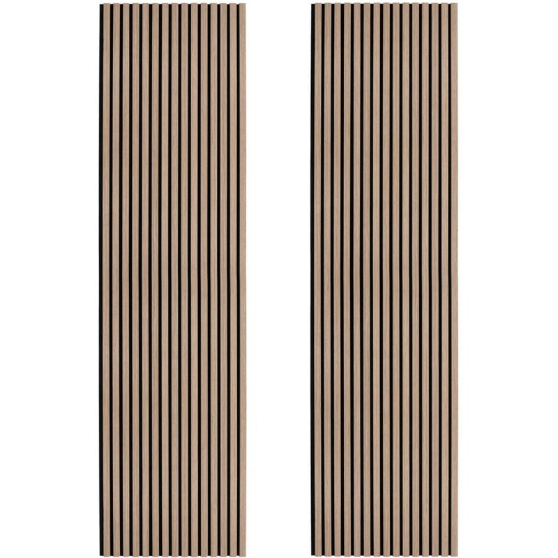 foto del prodotto monster shop coppia di pannelli fonoassorbenti con doghe noce chiaro 3d in legno moderno decorativo per interni pareti o soffitti 2400mm x 600mm
