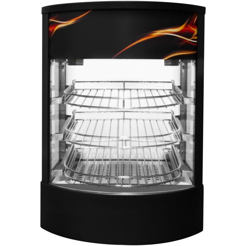 foto del prodotto monster shop display scaldavivande da banco in vetro espositore commerciale per pizze e torte in vetrina acciaio nero elettrico 30 85 c