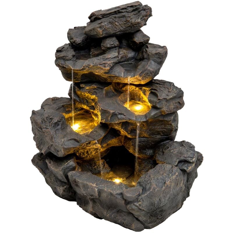 foto del prodotto monster shop fontana cascata da esterno in poliresina grigia con 3 luci led bianche calde, pompa elettrica, cavo da 7m rustic rapids spazzola