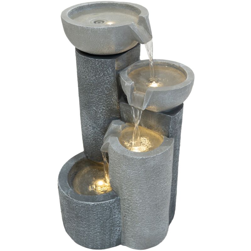 foto del prodotto monster shop fontana cascata da esterno in poliresina grigia con 4 luci led bianche calde, pompa elettrica, cavo da 7m tranquil tiers spazzola