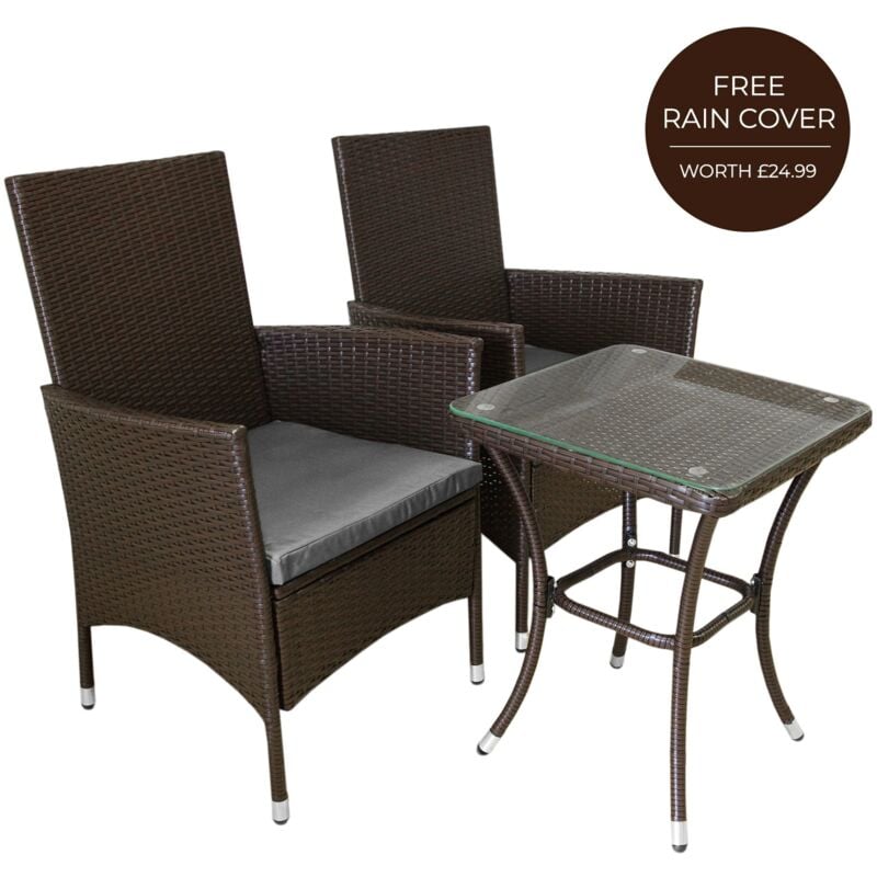foto del prodotto monster shop jard set bistro da giardino di vimini protezione anti uv con tavolino e due poltron sedie copn cuscini 5cm copertura anti pioggia 2