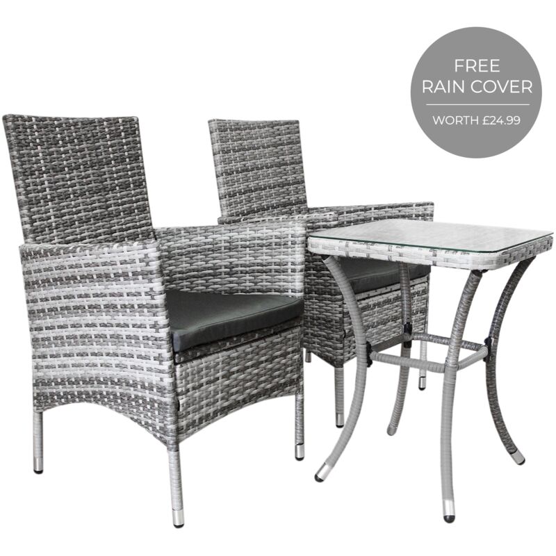 foto del prodotto monster shop jard set bistro da giardino di vimini protezione anti uv con tavolino e due poltron sedie copn cuscini 5cm copertura anti pioggia 2