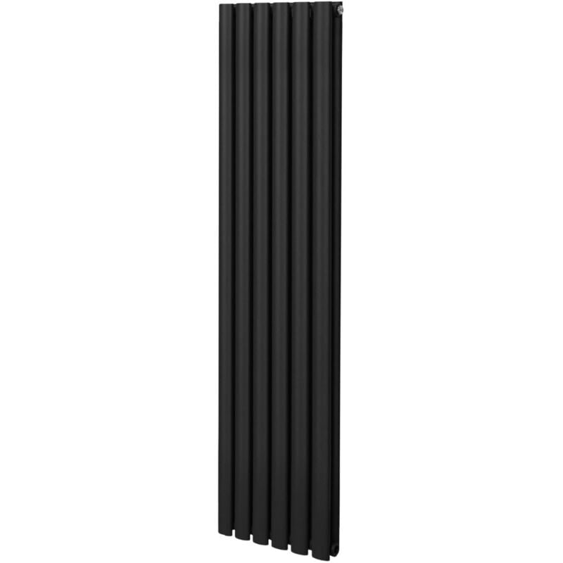 foto del prodotto monster shop radiatore a colonna ovale 1600mm x 360mm designer doppio pannello termosifone nero acciaio orizzontale inclusi spazzola per la pulizia