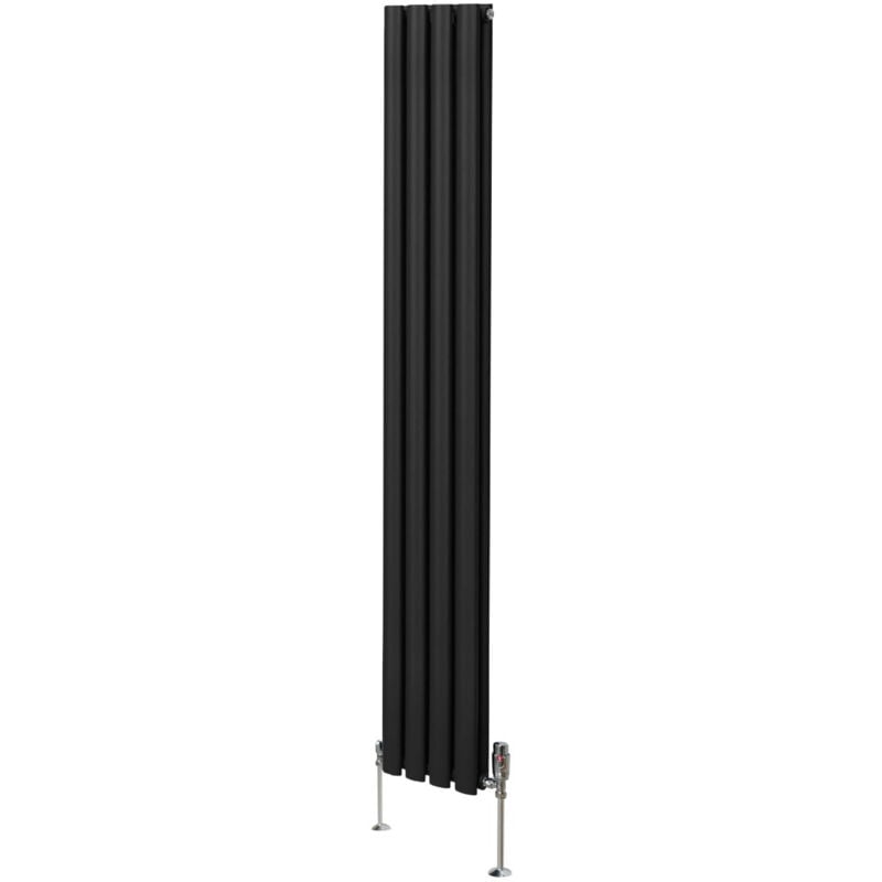 foto del prodotto monster shop radiatore a colonna ovale 1800mm x 240mm e valvole cromate trv designer doppio pannello termosifone nero acciaio orizzontale inclusi