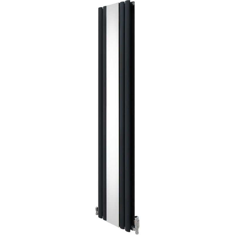 foto del prodotto monster shop radiatore a pannello ovale con specchio 1800mm x 380mm e valvole cromate trv designer a doppia colonna verticale grigio antracite