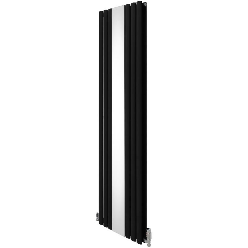 foto del prodotto monster shop radiatore a pannello ovale con specchio 1800mm x 500mm e valvole cromate trv designer a doppia colonna verticale nero acciaio al
