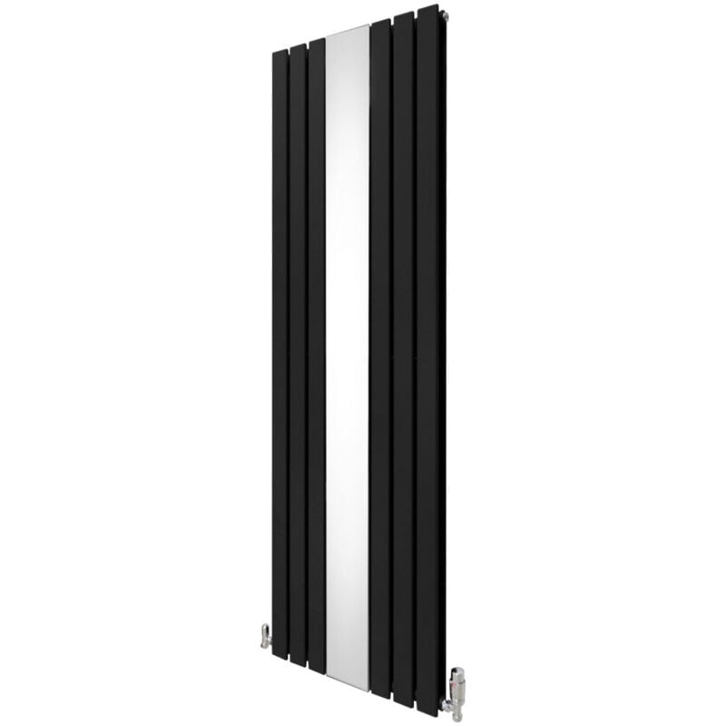 foto del prodotto monster shop radiatore con specchio 1800mm x 565mm e valvole trv cromate radiatore di design a doppia colonna verticale in acciaio al carbonio nero