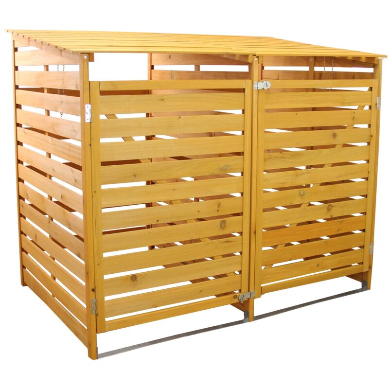 foto del prodotto monstershop doppio copribidone della spazzatura in legno robusto per contenere 2 bidoni standard da 240 litri