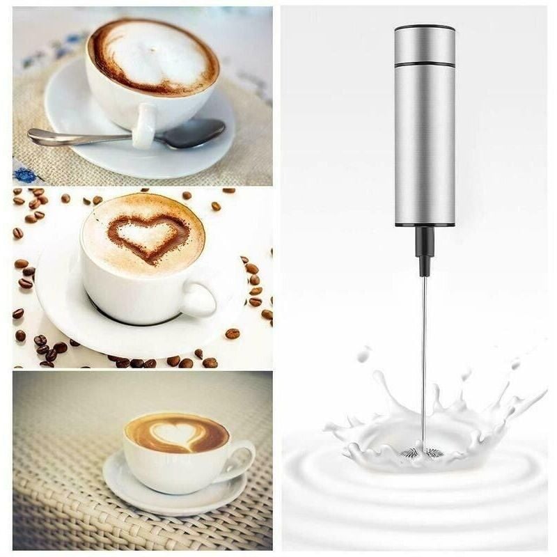 foto del prodotto montalatte elettrico a batteria 2 in 1 aorlis in acciaio pratico mixer con base