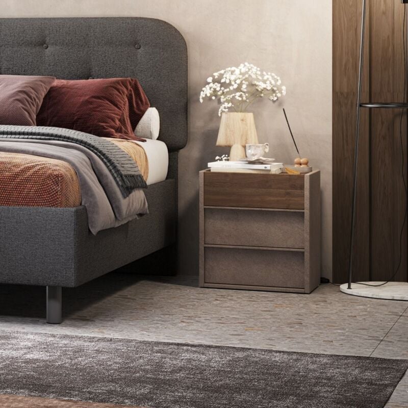 foto del prodotto montefioredesign - coppia di comodini a 3 cassetti mike linea chèrie in finitura bronzo e rovere mercure