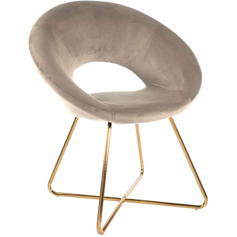 foto del prodotto montemaggi baroni home poltrona imbottita circolare in velluto beige con gambe in ferro dorato. poltrona da ufficio o da pranzo super confortevole e