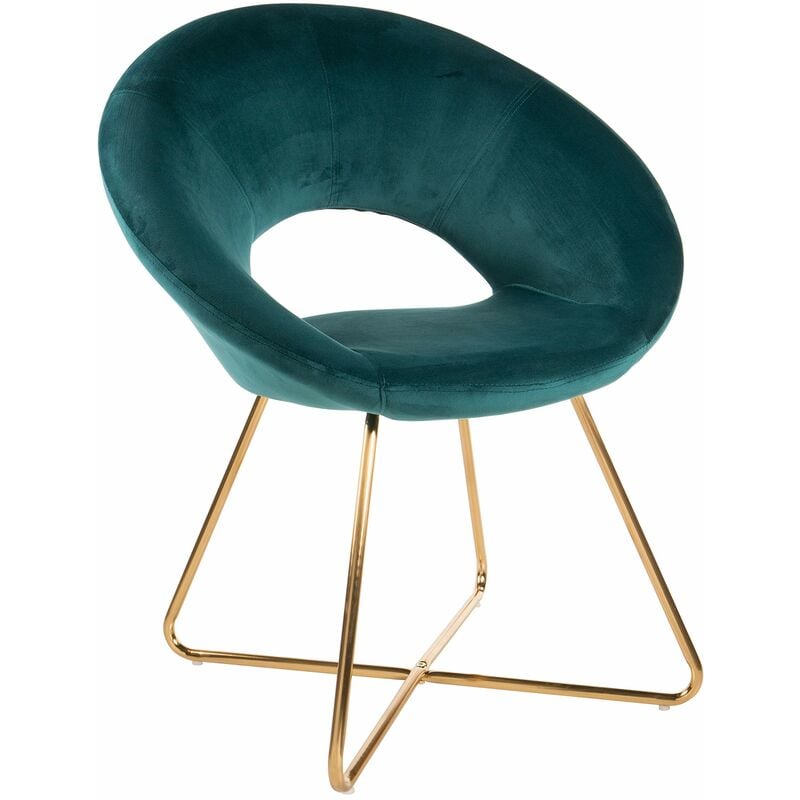foto del prodotto montemaggi baroni home poltrona imbottita circolare in velluto blu petrolio con gambe in ferro dorato. poltrona da ufficio o da pranzo super confortevole e seduta ergonomica 71x59x84 cm