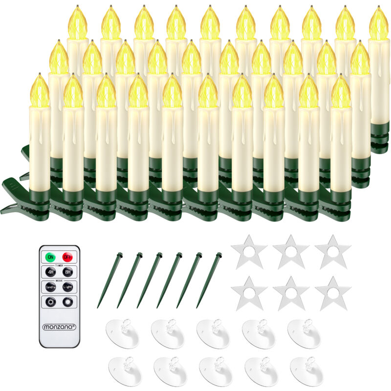 foto del prodotto monzana 30x candele led di natale senza cavi dimmerabile effetto tremolio timer telecomando batterie bianco colorato bianco caldo