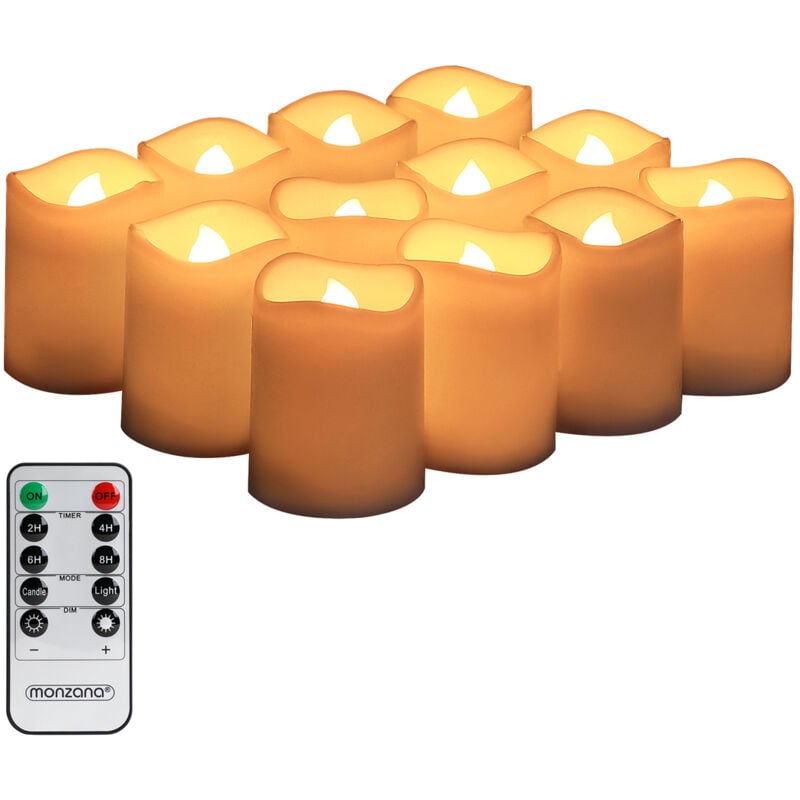foto del prodotto monzana candele a led 12 pz in cera vera telecomando timer batterie senza fiama luce calda decorazione di casa natale