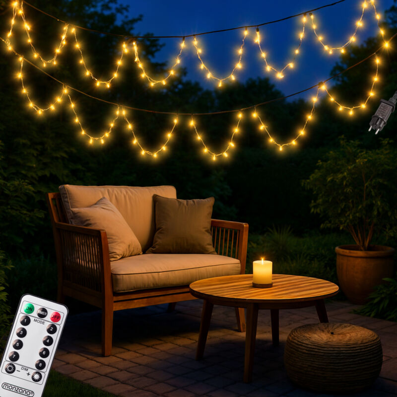 foto del prodotto monzana catena di luci 200 led decorazione luminosa natale balcone addobbo natalizio illuminazione per interni ed esterni vari colori 20m warmwei 