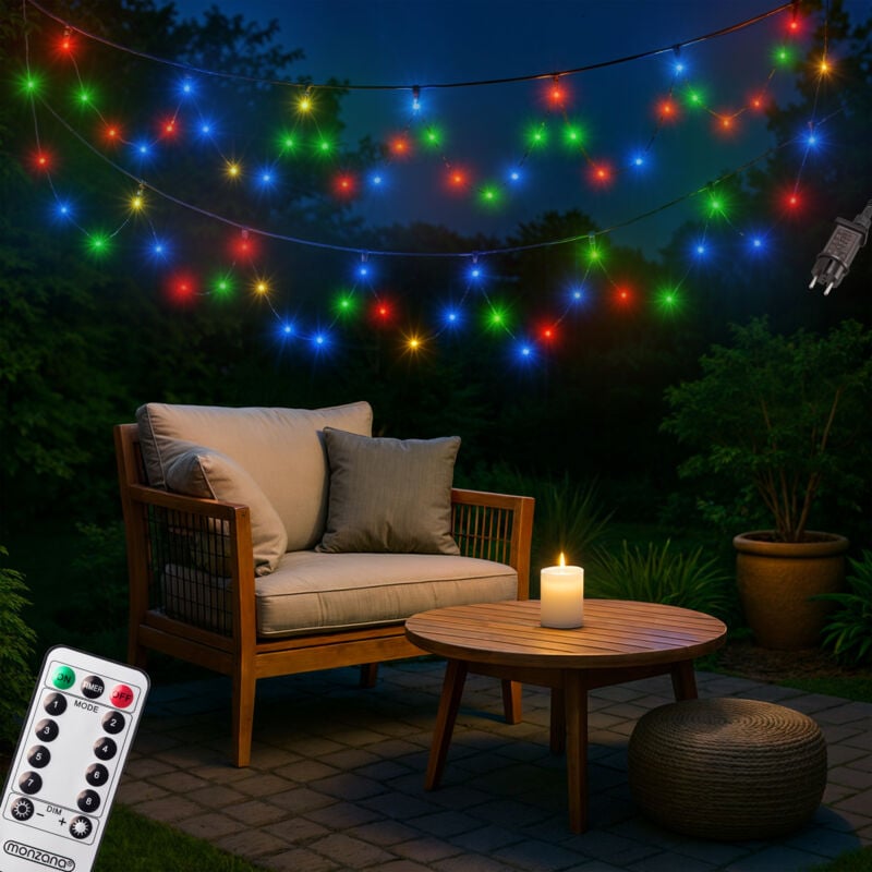 foto del prodotto monzana catena di luci 200 led decorazione luminosa natale balcone addobbo natalizio illuminazione per interni ed esterni vari colori 60m bunt