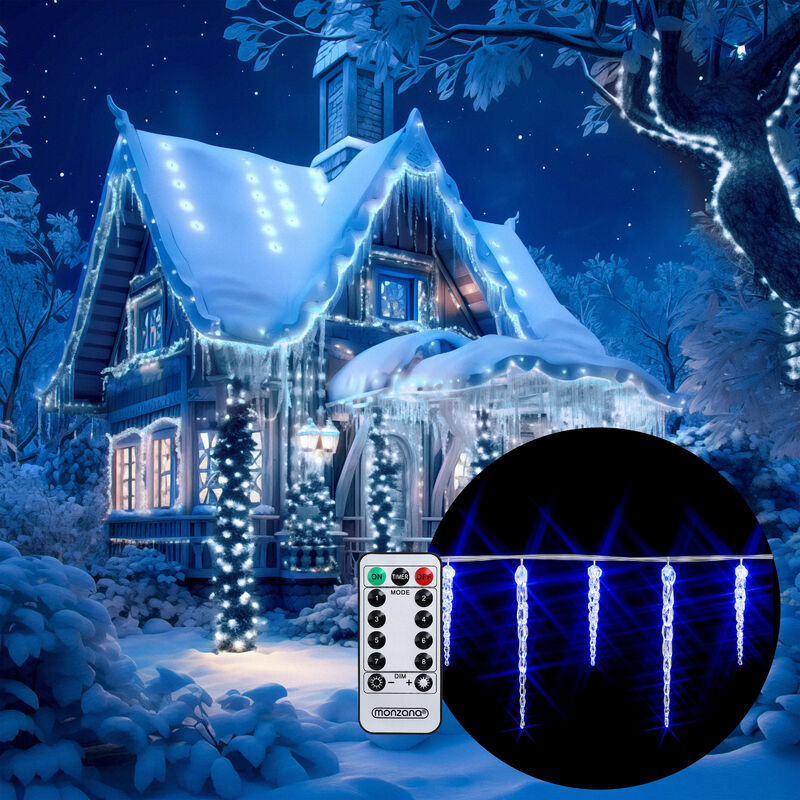 foto del prodotto monzana catena di luci 40 80 led pioggia di meteore cascata luminosa addobbo natalizio stalattiti di ghiaccio illuminazione per interni ed esterni