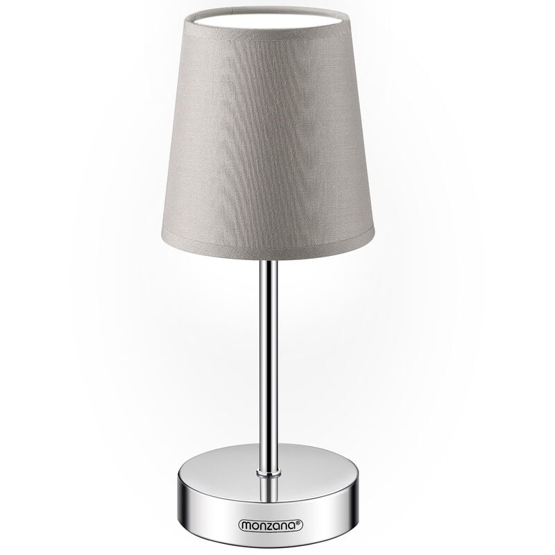 foto del prodotto monzana lampada da comodino paralume in tessuto 32 cm di altezza e14 cromo 15w taupe 1er set de 