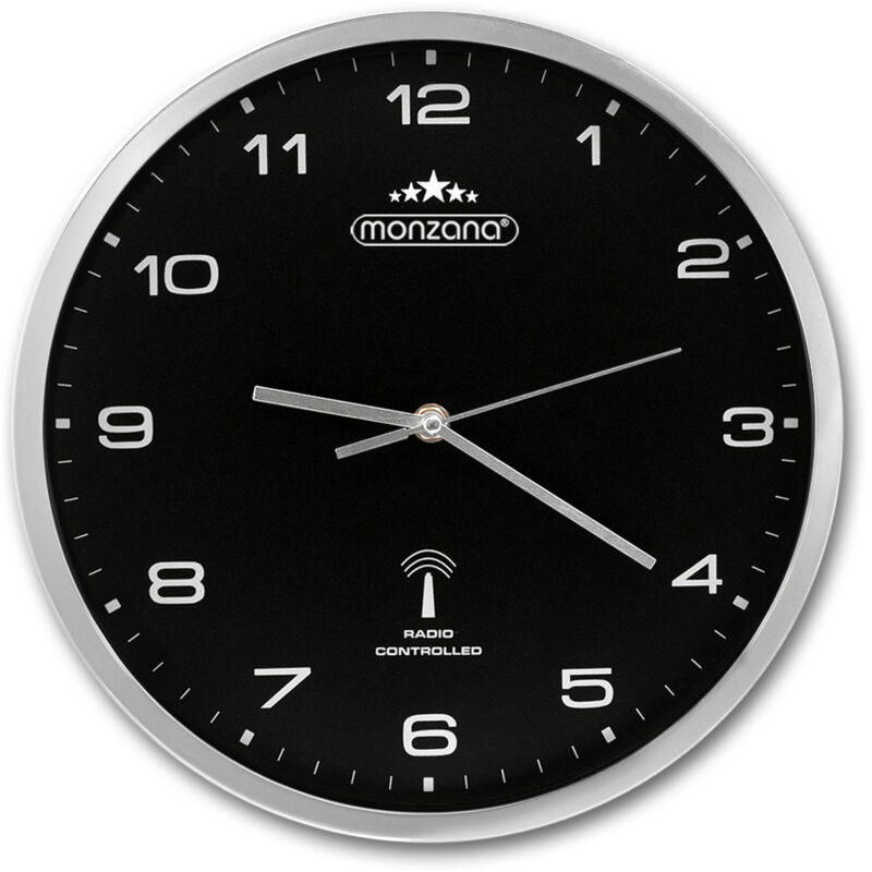 foto del prodotto monzana orologio da parete nero argento al quarzo automatico orologio da muro radiocontrollato analogico 31cm