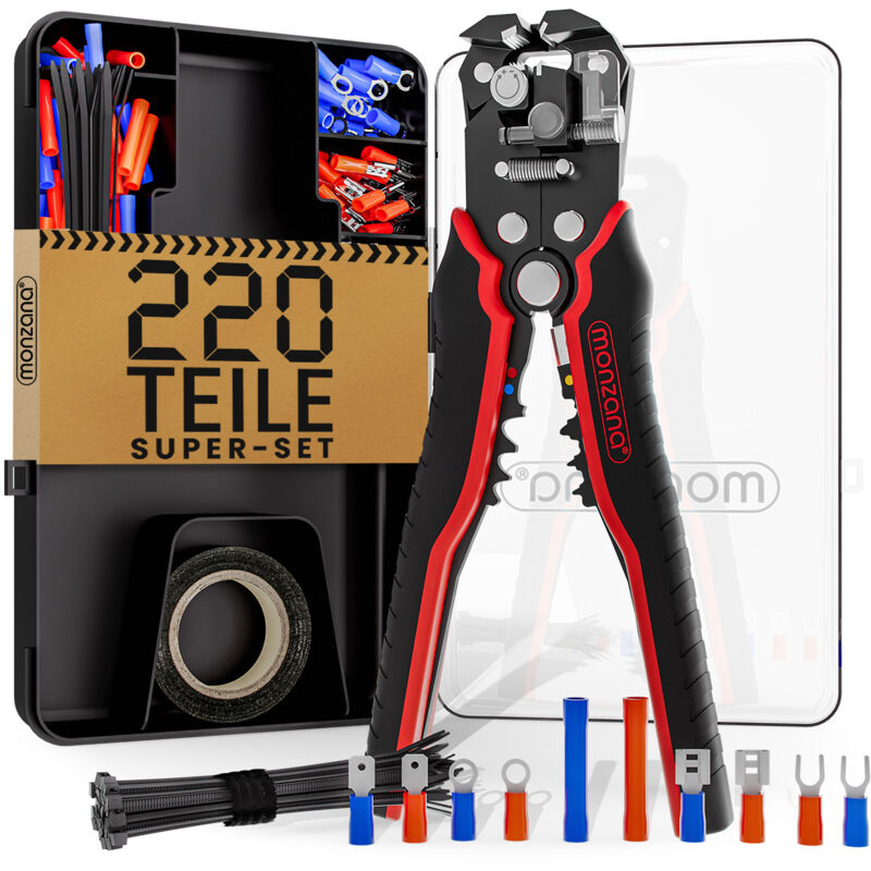 foto del prodotto monzana pinza spelafili 3in1 set 220 pezzi scatola accessori 0,2 6mm strumento per elettricista pinze per cavi pinza spelacavi