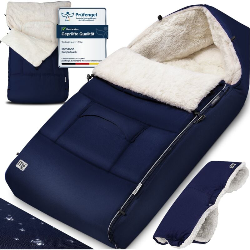foto del prodotto monzana sacco termico bimbo universale con scaldamani e custodia con strisce antivento lavabile a 30° seggiolino auto navy blue (en)