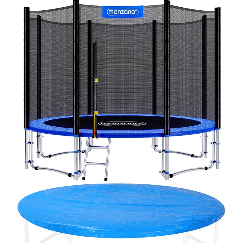 foto del prodotto monzana trampolino 244 305 366 426cm set completo tappeto elastico rete sicurezza scala copertura pioggia trampolini 305cm