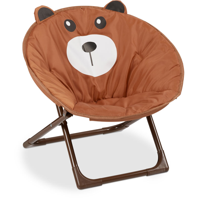 foto del prodotto moon chair, sedia pieghevole ultraleggera bambini e bambine, interni e esterni, poltroncina, orsetto marrone relaxdays