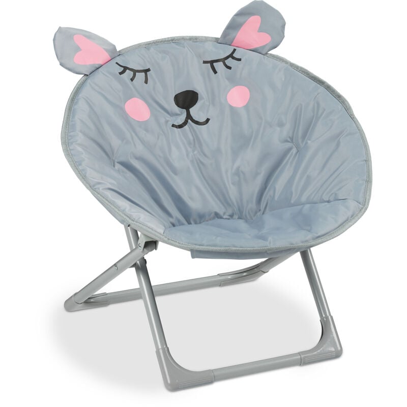 foto del prodotto moon chair, sedia pieghevole ultraleggera bambini e bambine, interni e esterni, poltroncina, topolino grigio relaxdays