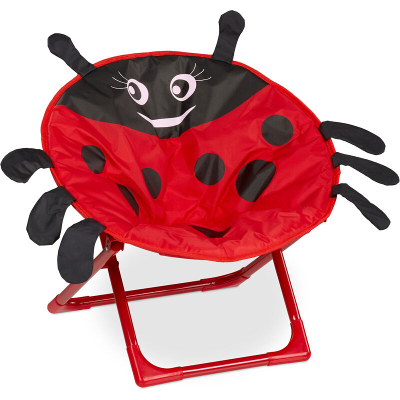 foto del prodotto moon chair, sedia pieghevole ultraleggera per bambini e bambine, interni e esterni, poltroncina, coccinella relaxdays