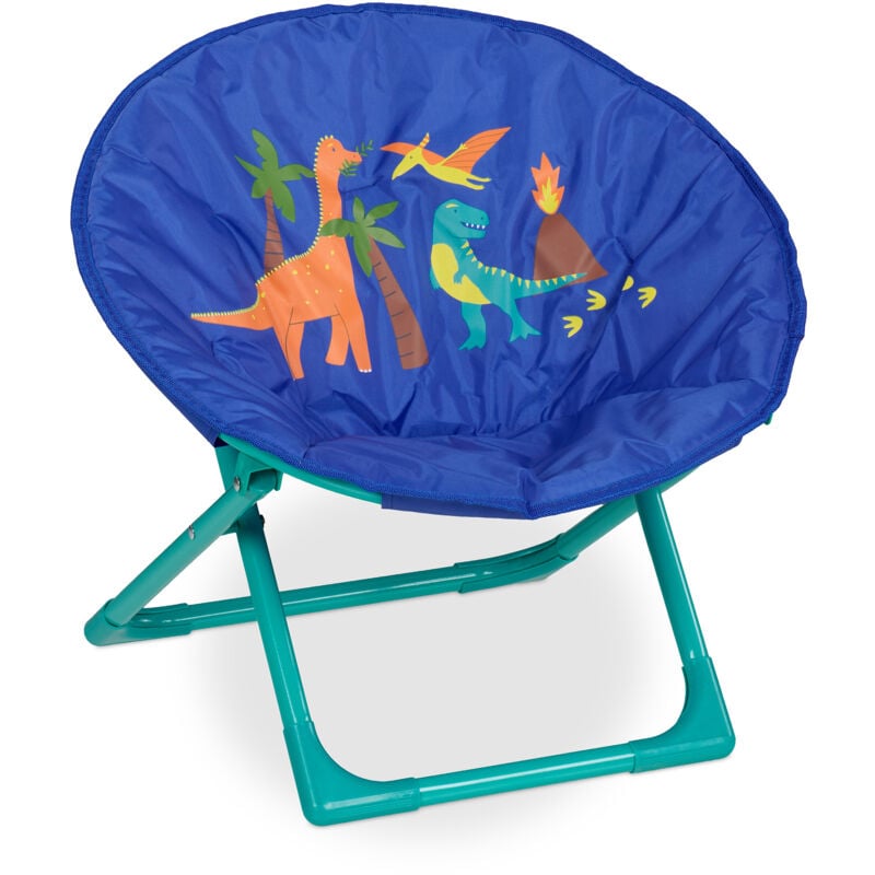 foto del prodotto moon chair, sedia pieghevole ultraleggera per bambini e bambine, interni e esterni, poltroncina, dinosauro blu relaxdays