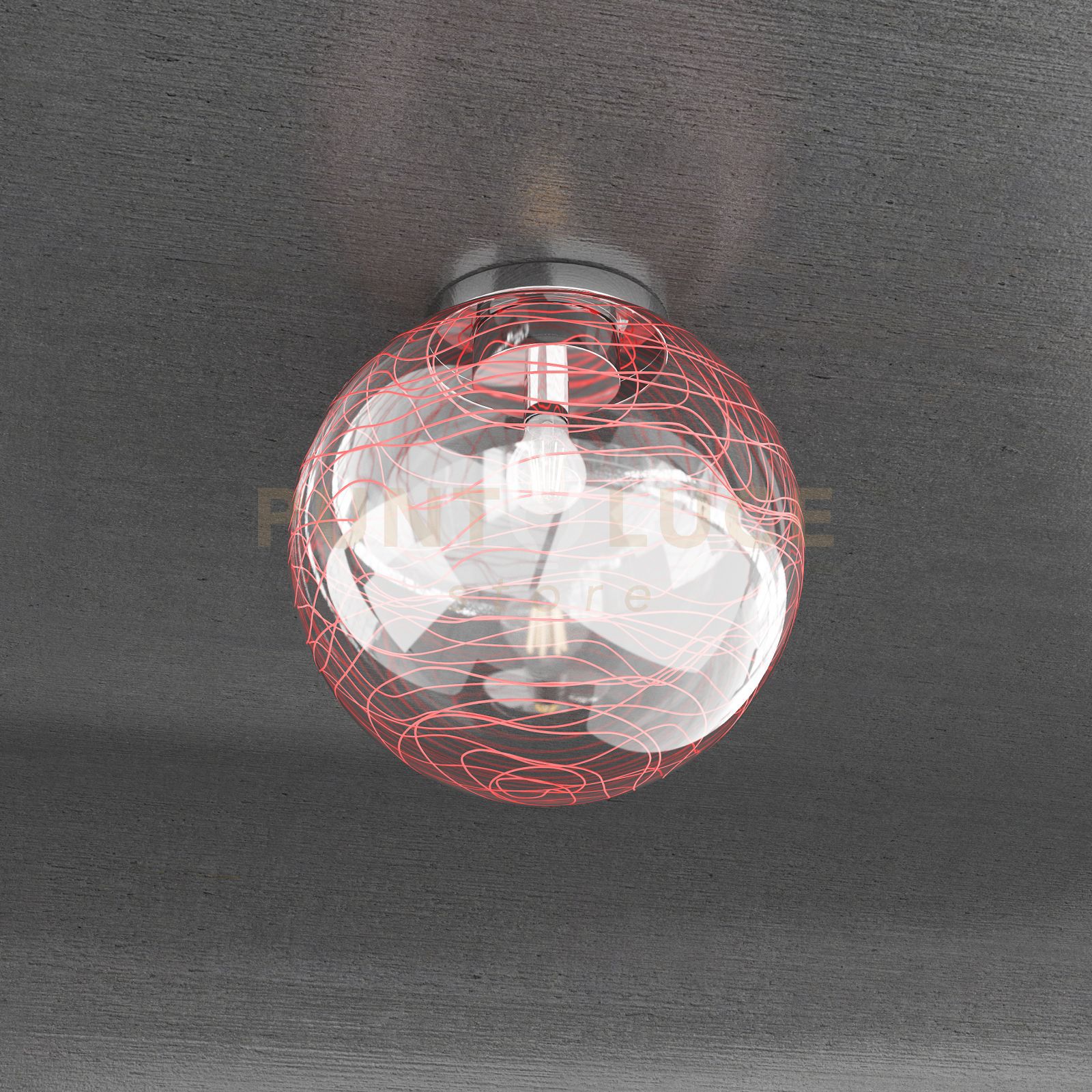 foto del prodotto moon plafoniera d.30 cm. 1 luce vetro rosso 1117 pl30 ro