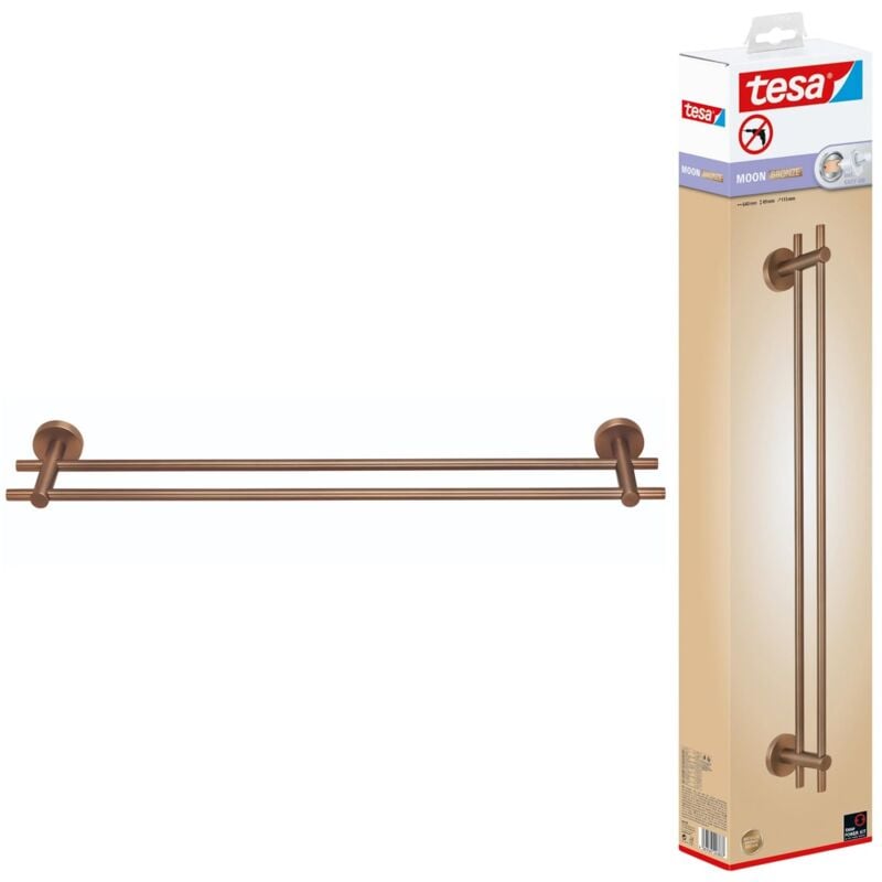 foto del prodotto moon portasciugamani doppio in bronzo spazzolato - portasciugamani adesivo a 2 barre - in metallo rivestito in pvd - non richiede foratura, soluzione