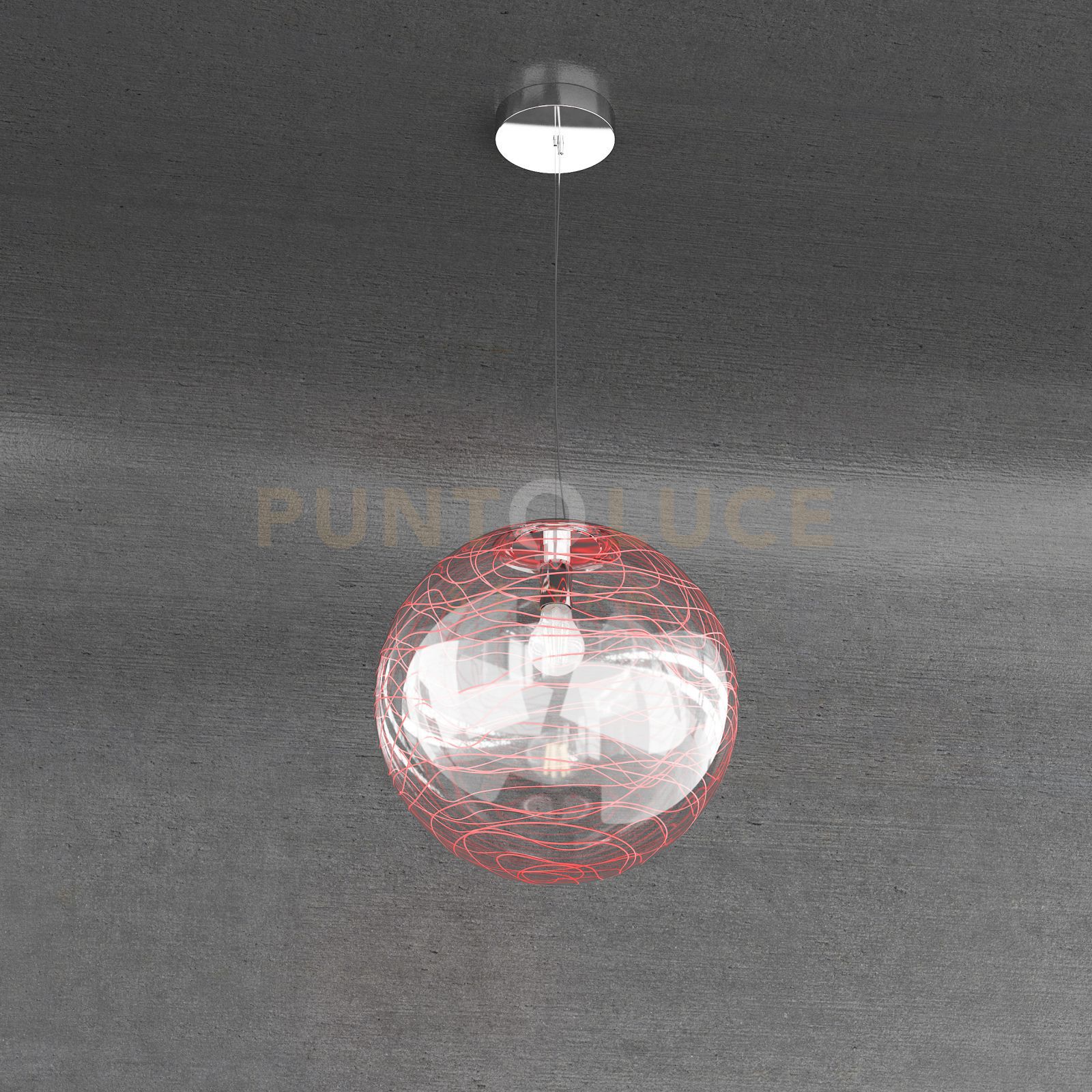 foto del prodotto moon sospensione 1 luce d.30 cm. vetro rosso 1117 s30 ro
