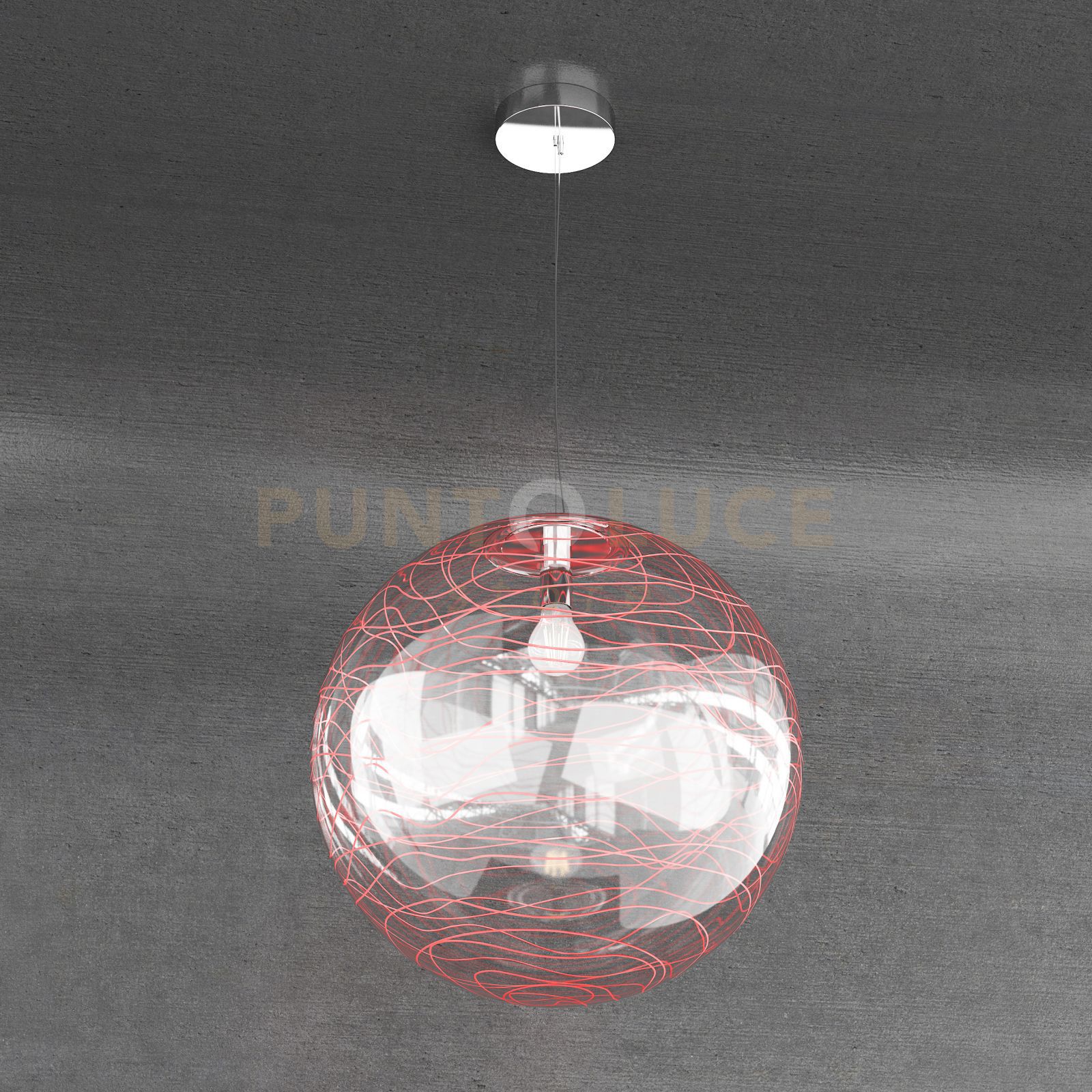 foto del prodotto moon sospensione 1 luce d.40 cm. vetro rosso 1117 s40 ro