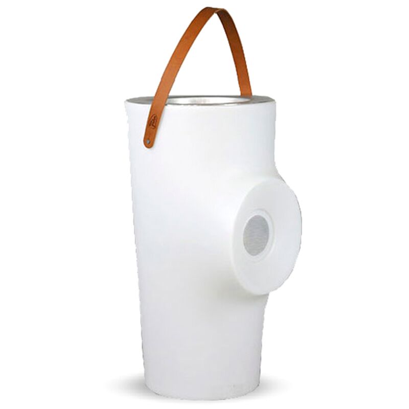 foto del prodotto moovere portabottiglie di design in legno con luce e altoparlante e batteria ricaricabile. estremamente resistente per l uso all aperto. luce rb