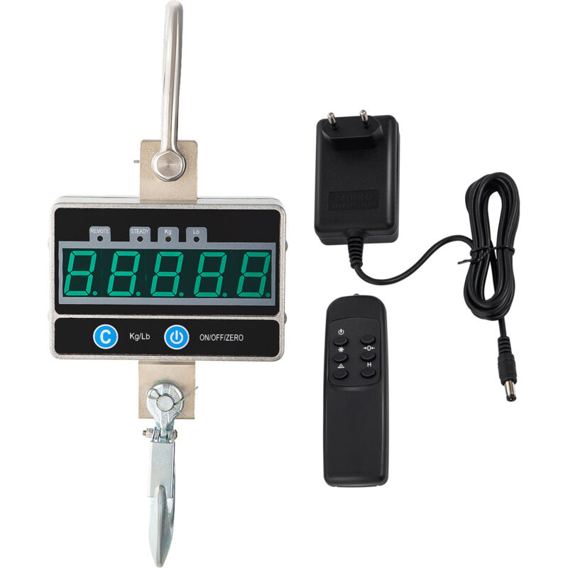 foto del prodotto mophorn 1000kg 2200lbs bilancia per gru digitale, bilancia sospesa per impieghi gravosi da 1t, display led con telecomando, alluminio argentato