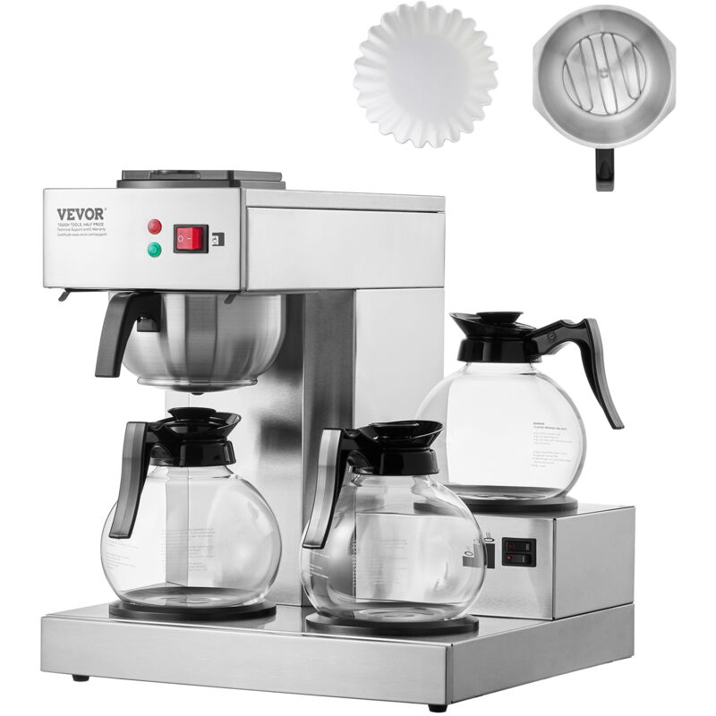 foto del prodotto mophorn 12 tazze macchina per caff americano commerciale, macchina per caff in acciaio inossidabile con 3 caraffe e 3 piastre riscaldanti,