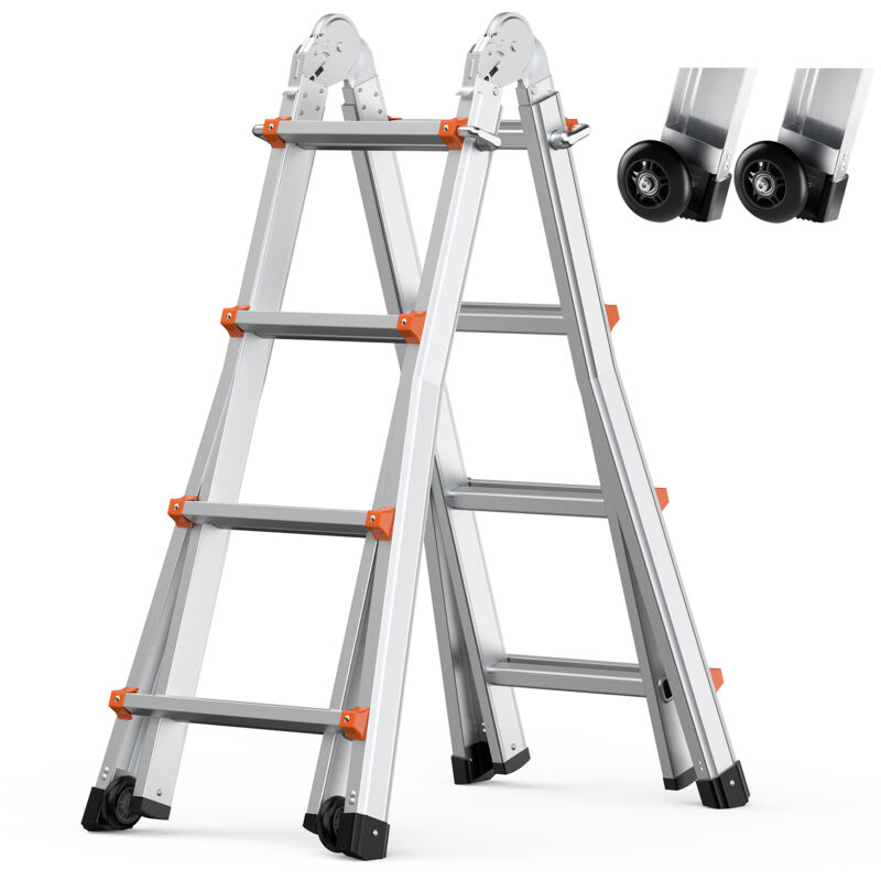 foto del prodotto mophorn 15 ft scala telescopica a frame, estensione compatta in alluminio, scala multifunzionale pieghevole per camper per casa, scale,