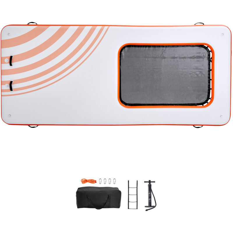 foto del prodotto mophorn 15x6.5ft pontile galleggiante gonfiabile, piattaforma antiscivolo con piscina in rete trampolino 4x6ft, borsa portatile e scaletta staccabile
