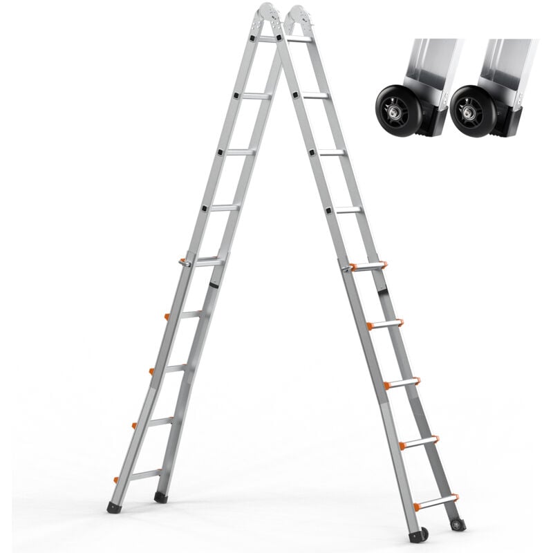 foto del prodotto mophorn 16.7 ft scala telescopica a frame, scala estensione compatta in alluminio, scala multifunzione pieghevole per camper per casa, scale,
