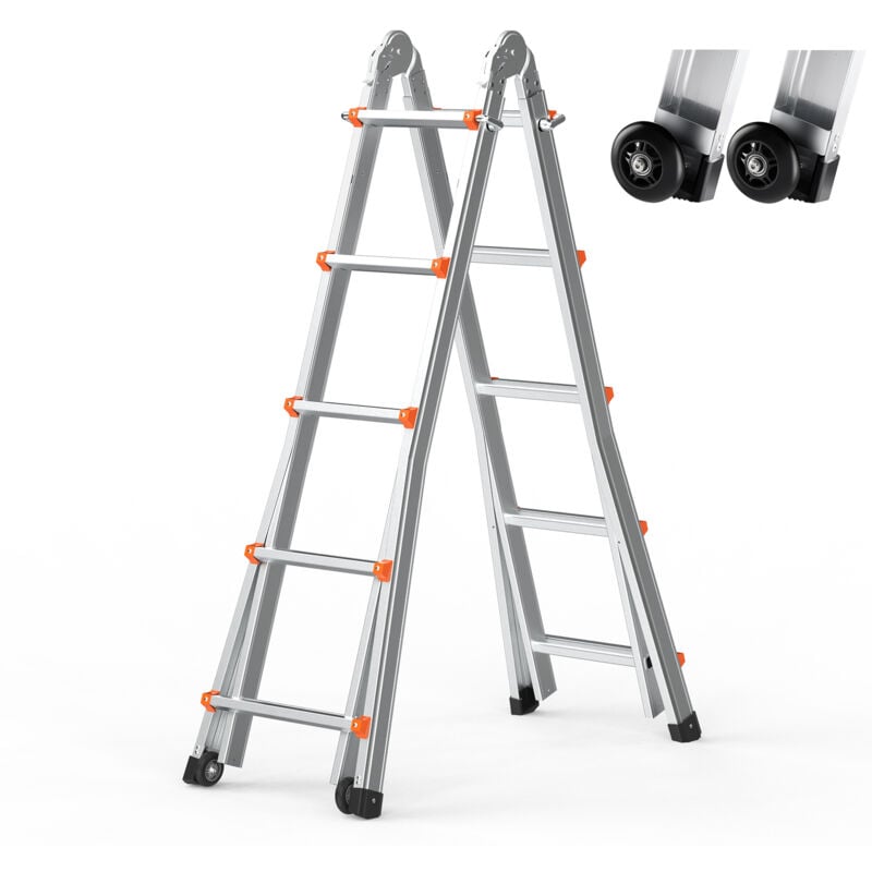 foto del prodotto mophorn 19 ft scala telescopica a frame, estensione compatta in alluminio, scala multifunzione pieghevole per camper per casa, scale,