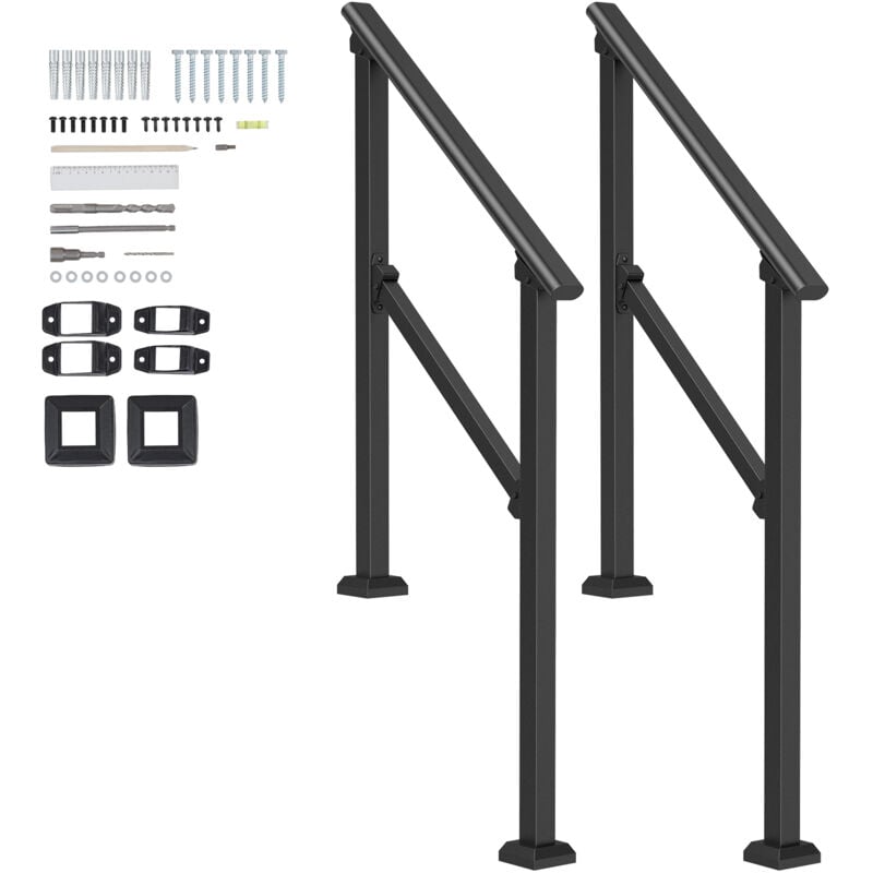 foto del prodotto mophorn 2 3 step handrails per gradini esterni,kit di binario a mano scale 2 pcs.ringhiere in acciaio al carbonio transitorio con kit di